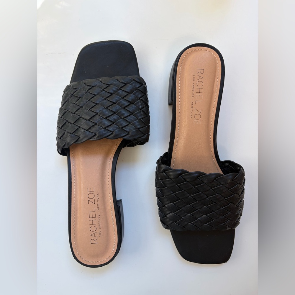 Rachel Zoe Nerida Black Woven Slide Sandals, Size 8.5
